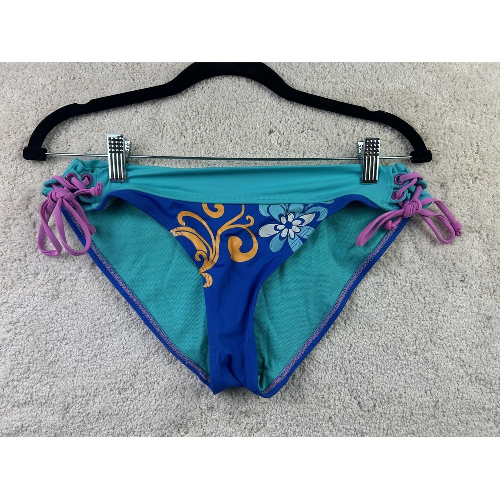 Joe Boxer Bikini Bottom Womens‎ Large Blue Aqua Floral Side Tie Swimwear Beach